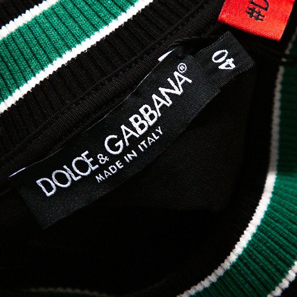 Dolce & Gabbana Black DG Mania Print Jersey Embroidery Crew Neck T Shirt IT 40 In New Condition In Dubai, Al Qouz 2