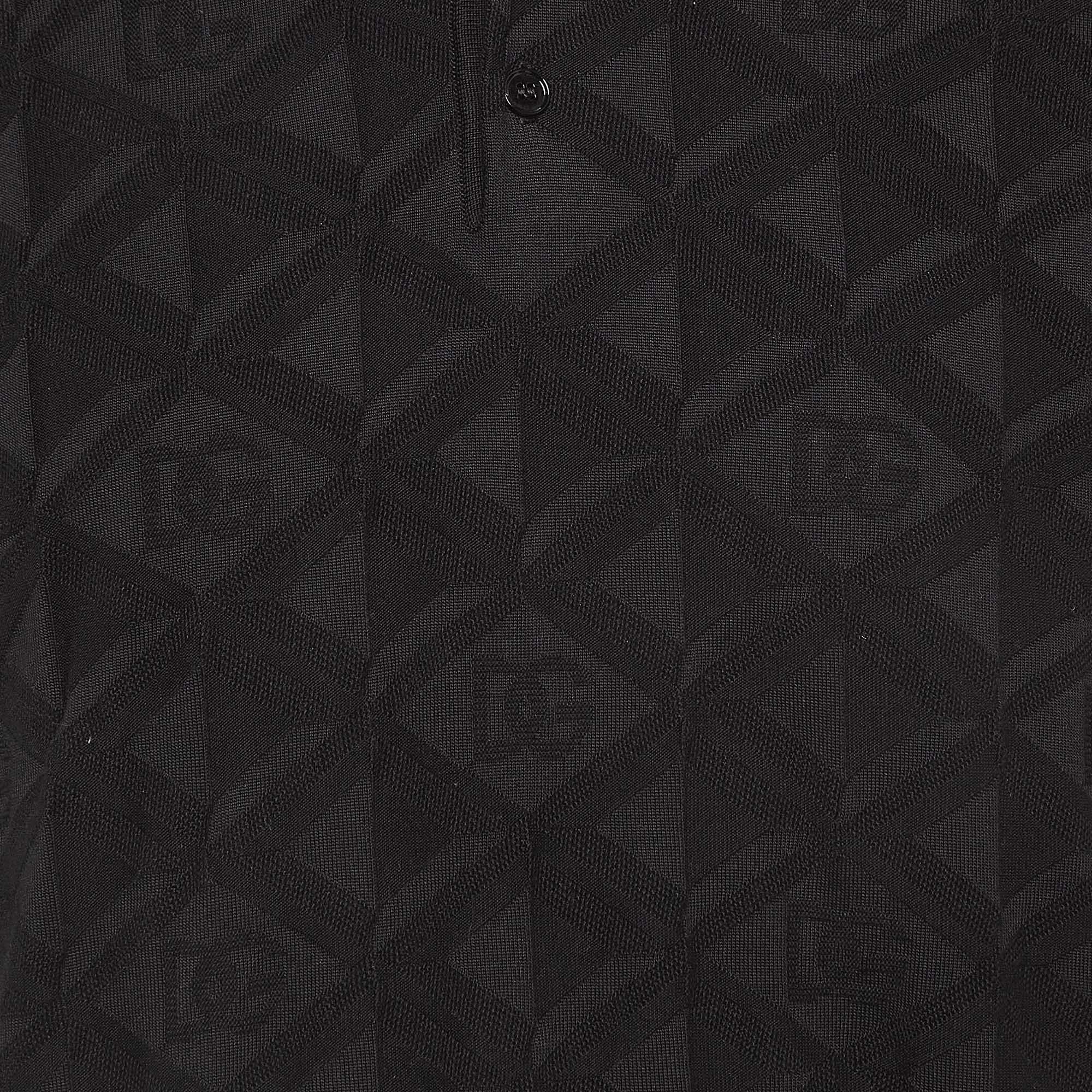 Dolce & Gabbana Black DG Textured Silk Knit Polo T-Shirt XXL In Excellent Condition For Sale In Dubai, Al Qouz 2