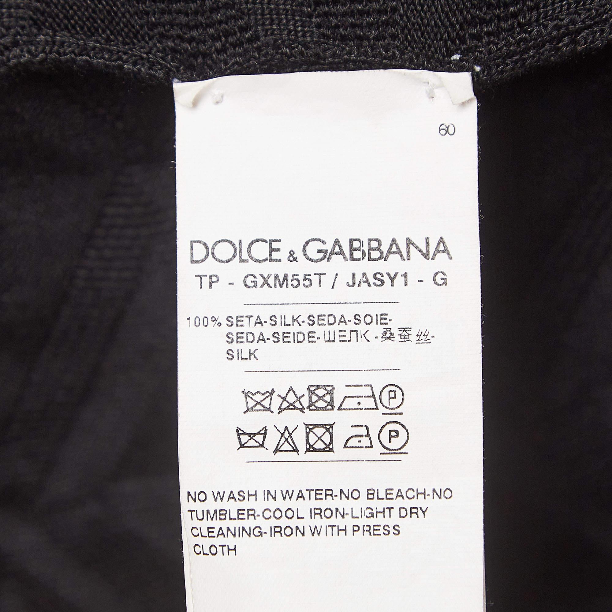 Men's Dolce & Gabbana Black DG Textured Silk Knit Polo T-Shirt XXL For Sale