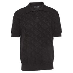Dolce & Gabbana Schwarzes DG strukturiertes Seidenstrick-Polo-T-Shirt XXL