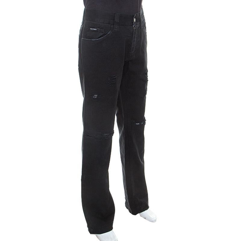 Dolce & Gabbana Black Distressed Denim Jeans XL In Good Condition In Dubai, Al Qouz 2