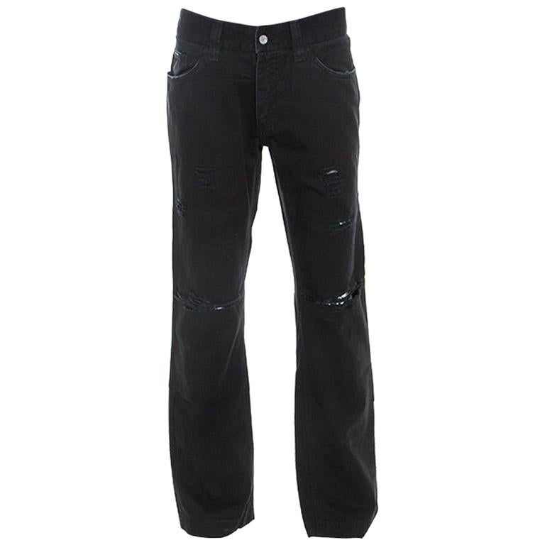 Dolce and Gabbana Black Distressed Denim Jeans XL For Sale at 1stDibs