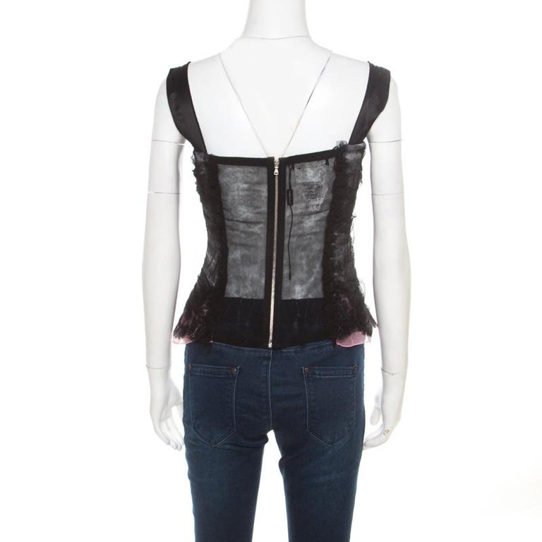 Dolce & Gabbana Black Patchwork Sicily Blouse Corset Cropped Top