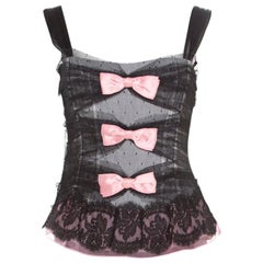Dolce & Gabbana Black Dotted Tulle and Lace Bow Detail Corset Top M