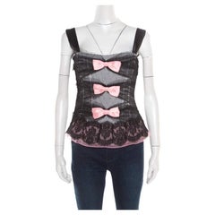 Dolce & Gabbana Black Dotted Tulle and Lace Bow Detail Corset Top M