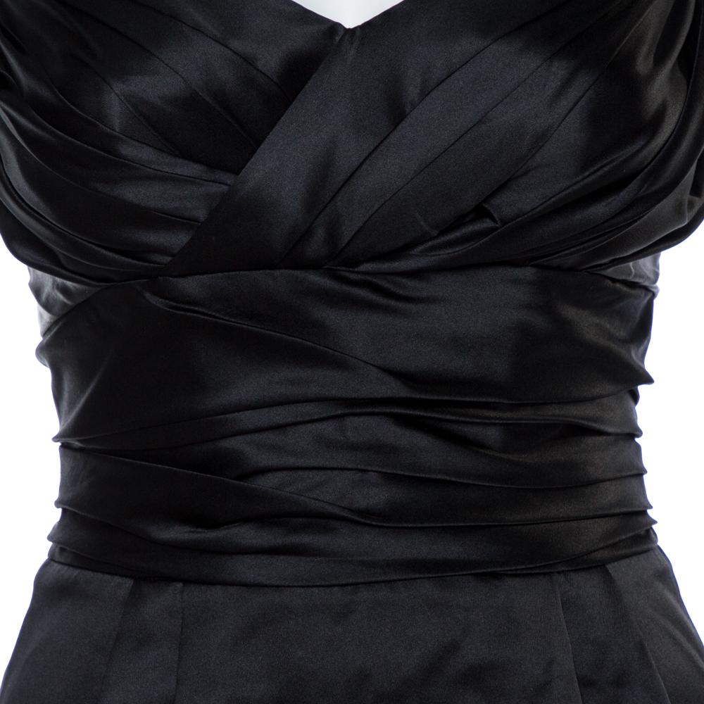 Dolce & Gabbana Black Draped Silk Mini Dress S In Good Condition In Dubai, Al Qouz 2