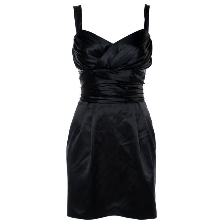 Dolce & Gabbana Black Draped Silk Mini Dress S