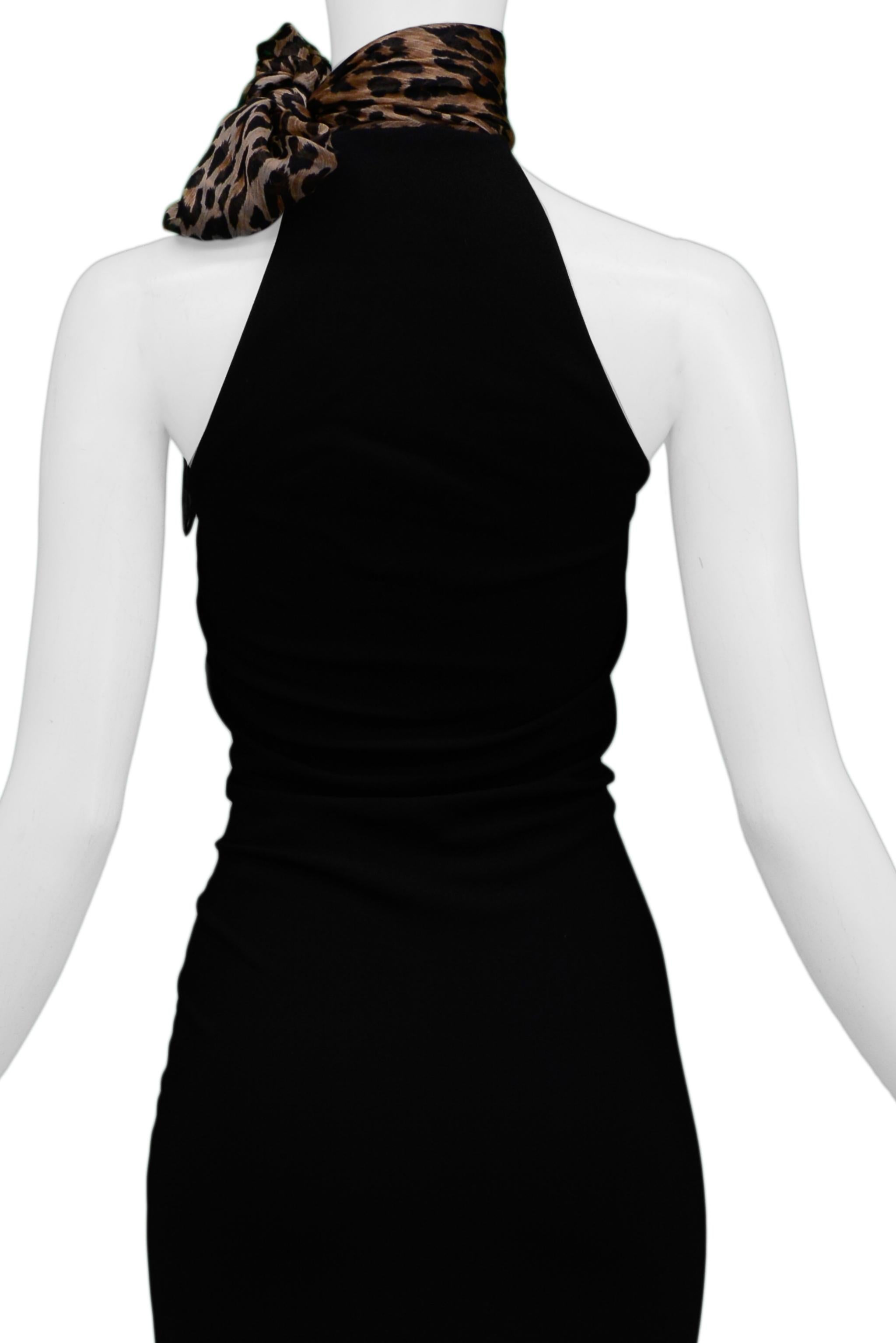 Dolce & Gabbana Black Dress With Leopard Scarf In Excellent Condition In Los Angeles, CA