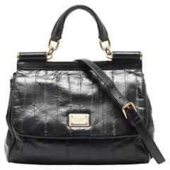 Dolce & Gabbana Black Eel Leather Medium Miss Sicily Top Handle Bag