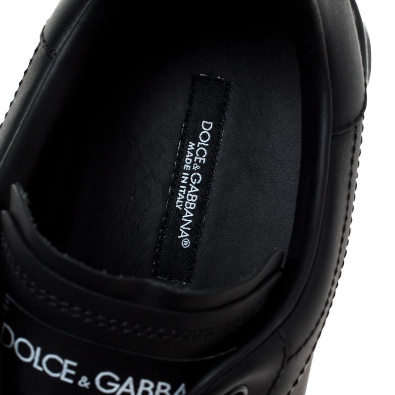 Dolce & Gabbana Black Elastic Logo Leather Melt Portofino Sneakers Size 42.5 In New Condition In Dubai, Al Qouz 2