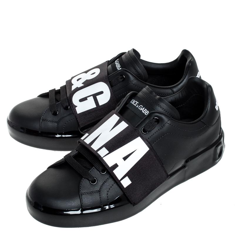 Dolce & Gabbana Black Elastic Logo Leather Melt Portofino Sneakers Size 42.5 3