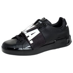 Dolce & Gabbana Black Elastic Logo Leather Melt Portofino Sneakers Size 42.5