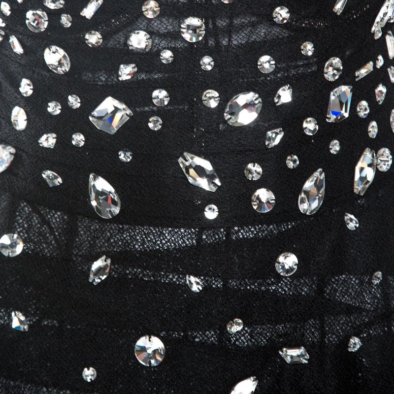 Dolce & Gabbana Black Embellished Mesh Ruffle Detail Tiered Dress L 2