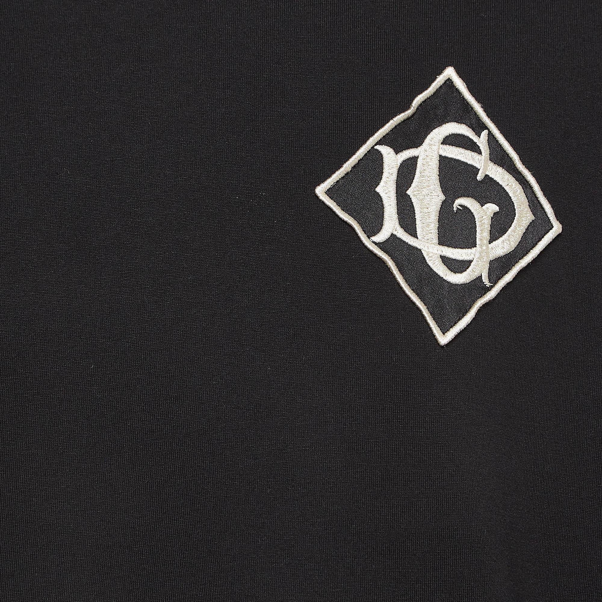 Dolce & Gabbana Black Embroidered Cotton Knit Crew Neck T-Shirt 4XL In Good Condition For Sale In Dubai, Al Qouz 2