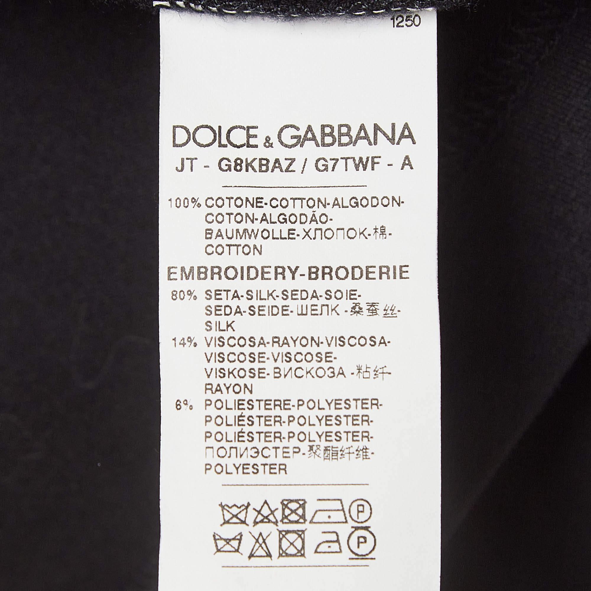 Dolce & Gabbana Black Embroidered Cotton Knit Crew Neck T-Shirt 4XL For Sale 2