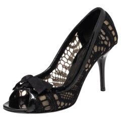 Dolce & Gabbana Black Embroidered Fabric And Mesh Peep Toe Bow Pumps Size 36