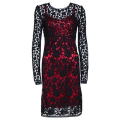 Dolce & Gabbana Black Embroidered Lace Contrast Lined Long Sleeve Dress S