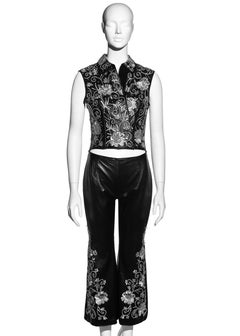 Dolce & Gabbana black embroidered leather pant suit with embellishments, fw 1999