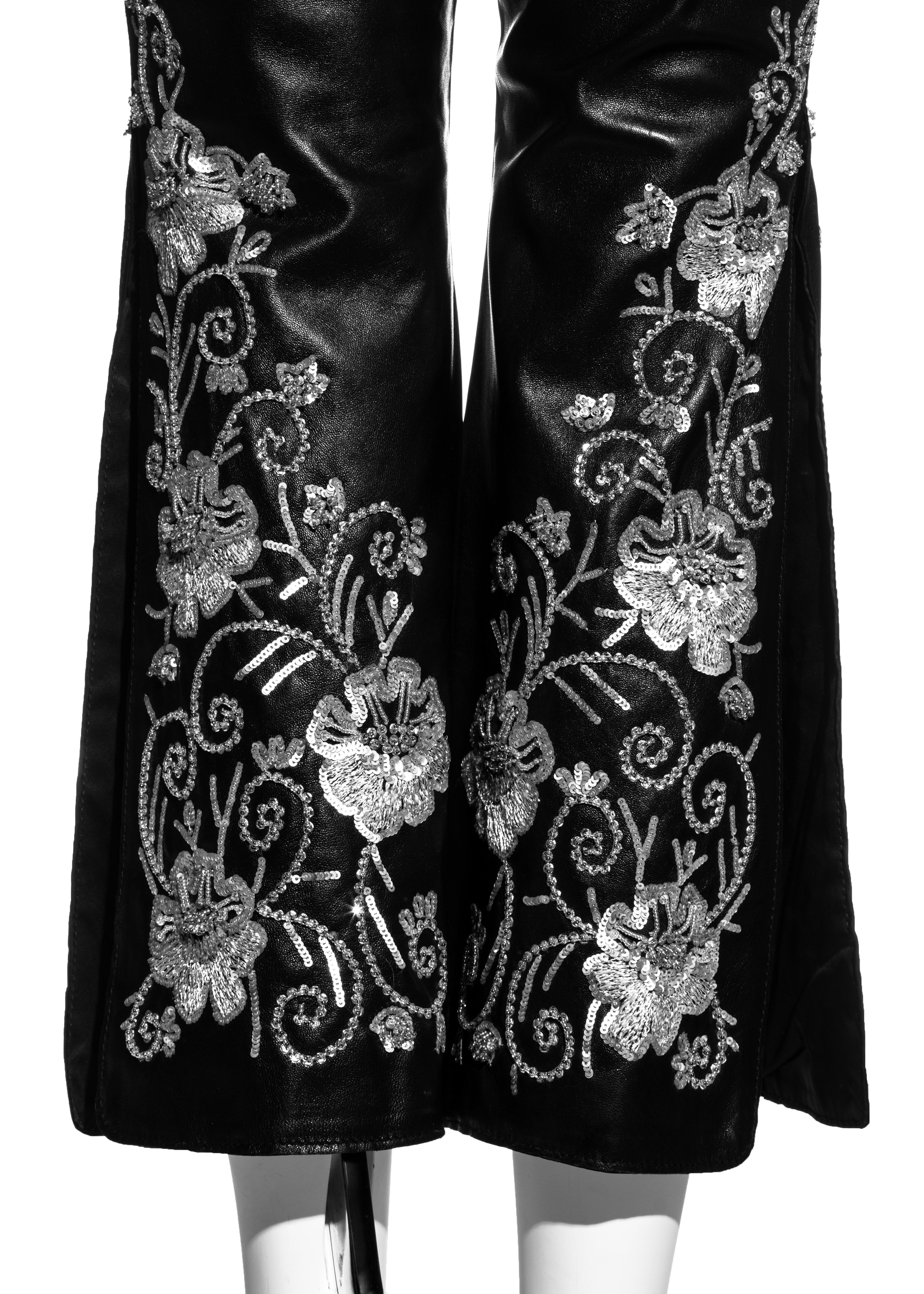 Dolce & Gabbana black embroidered leather pant suit with embellishments, fw 1999 For Sale 1