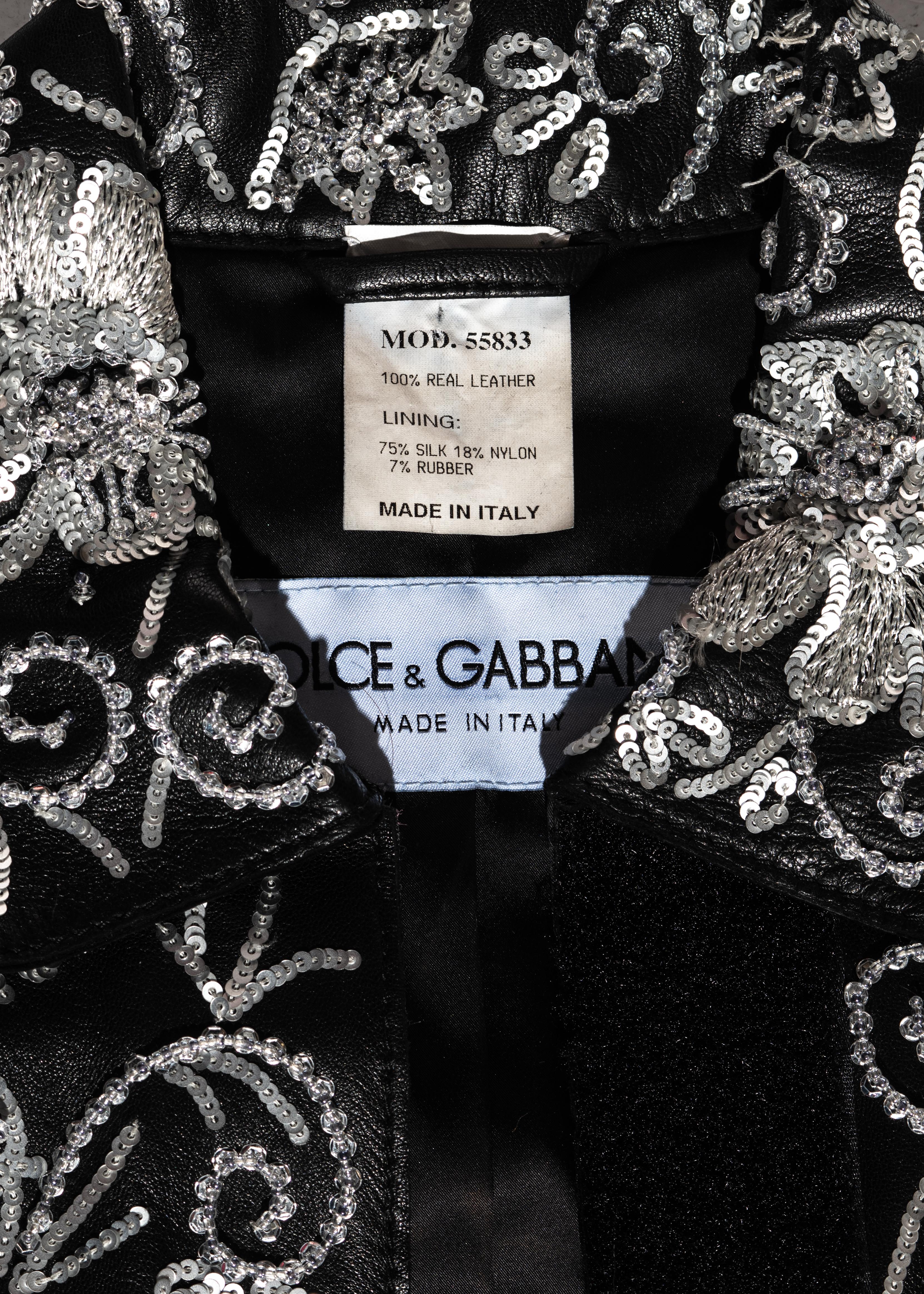 Costume pantalon en cuir noir brodé avec embellissements Dolce & Gabbana, A/H 1999 en vente 4