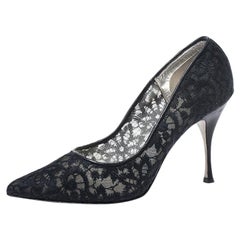 Dolce & Gabbana Black Embroidered Mesh And Leather Trim Pointed Toe Pump Size 40