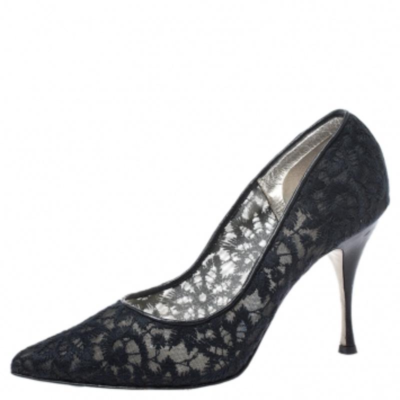 Dolce & Gabbana Schwarzes besticktes Netz Lederbesatz spitze Zehe Pumps Größe 40 Damen im Angebot
