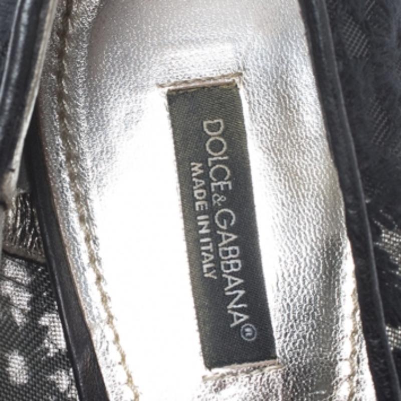 Dolce & Gabbana Schwarzes besticktes Netz Lederbesatz spitze Zehe Pumps Größe 40 im Angebot 1