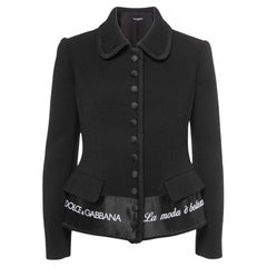 Dolce & Gabbana Schwarzer bestickter Blazer aus Wollmischung mit Knopfleiste vorne, M