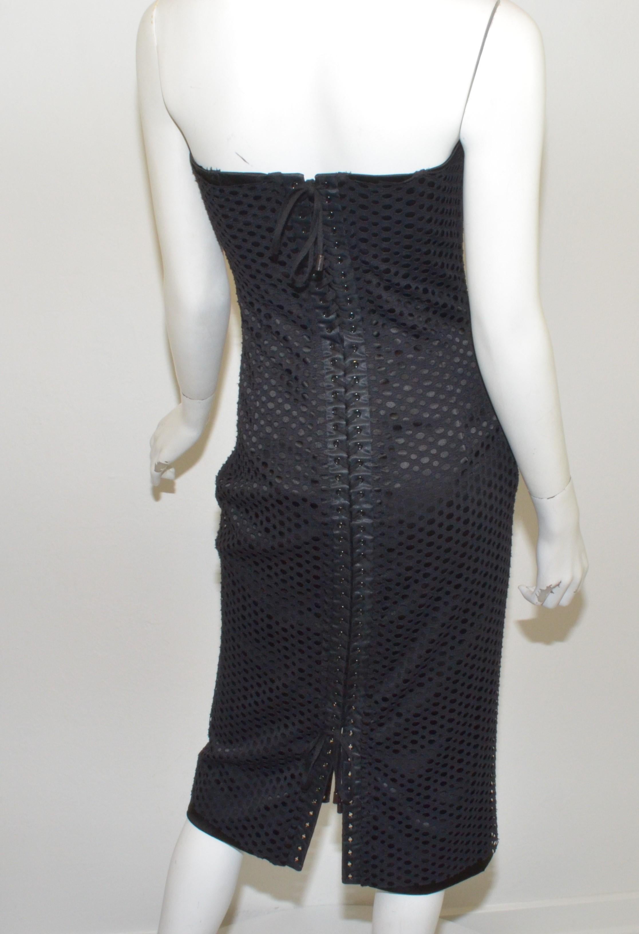 Dolce & Gabbana Black Eyelet Corset Dress with Lace-Up Tie In Excellent Condition In Carmel, CA