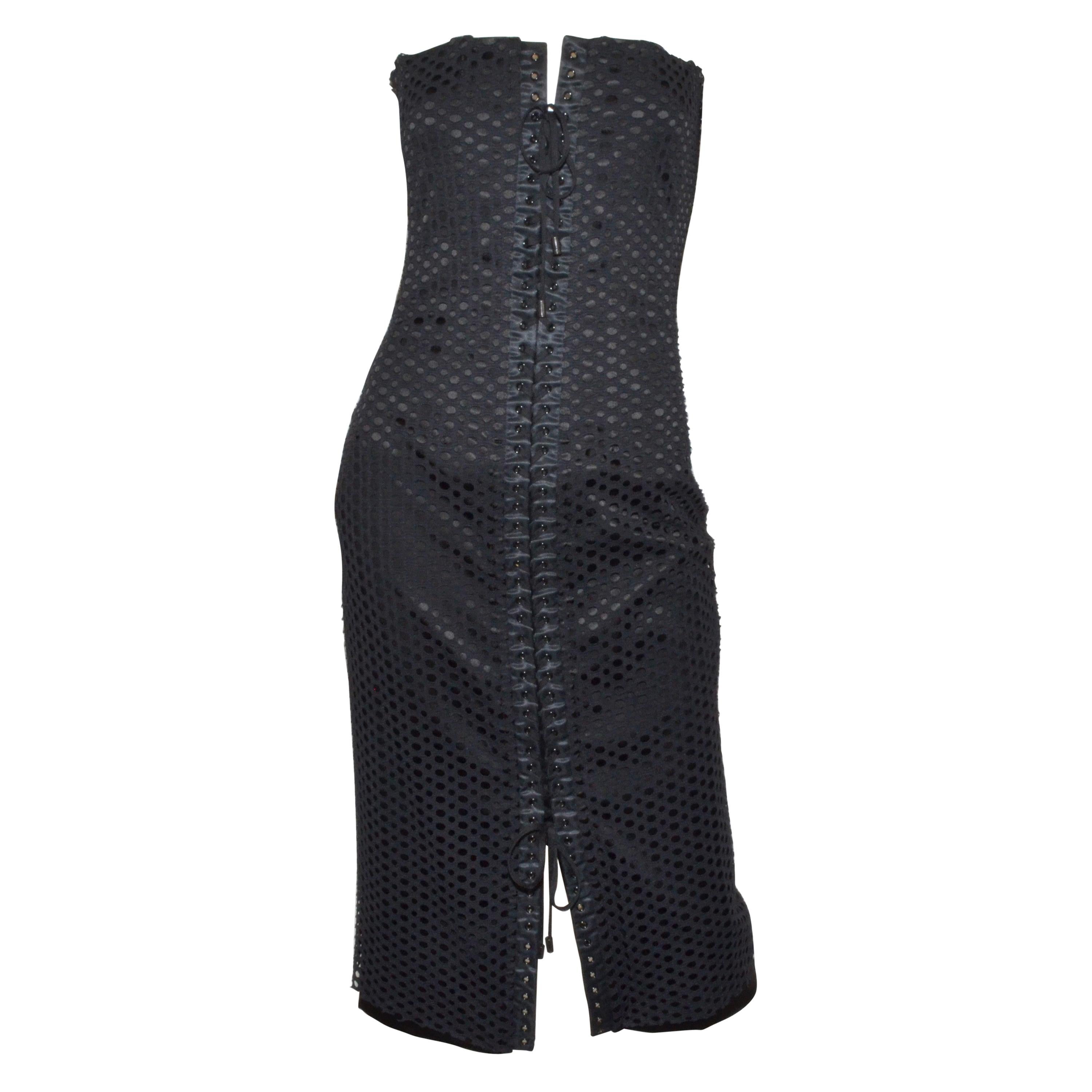 Dolce & Gabbana Black Eyelet Corset Dress with Lace-Up Tie