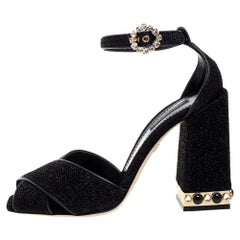 Dolce & Gabbana Black Fabric Crystal Embellished Block Heel Sandals Size 39