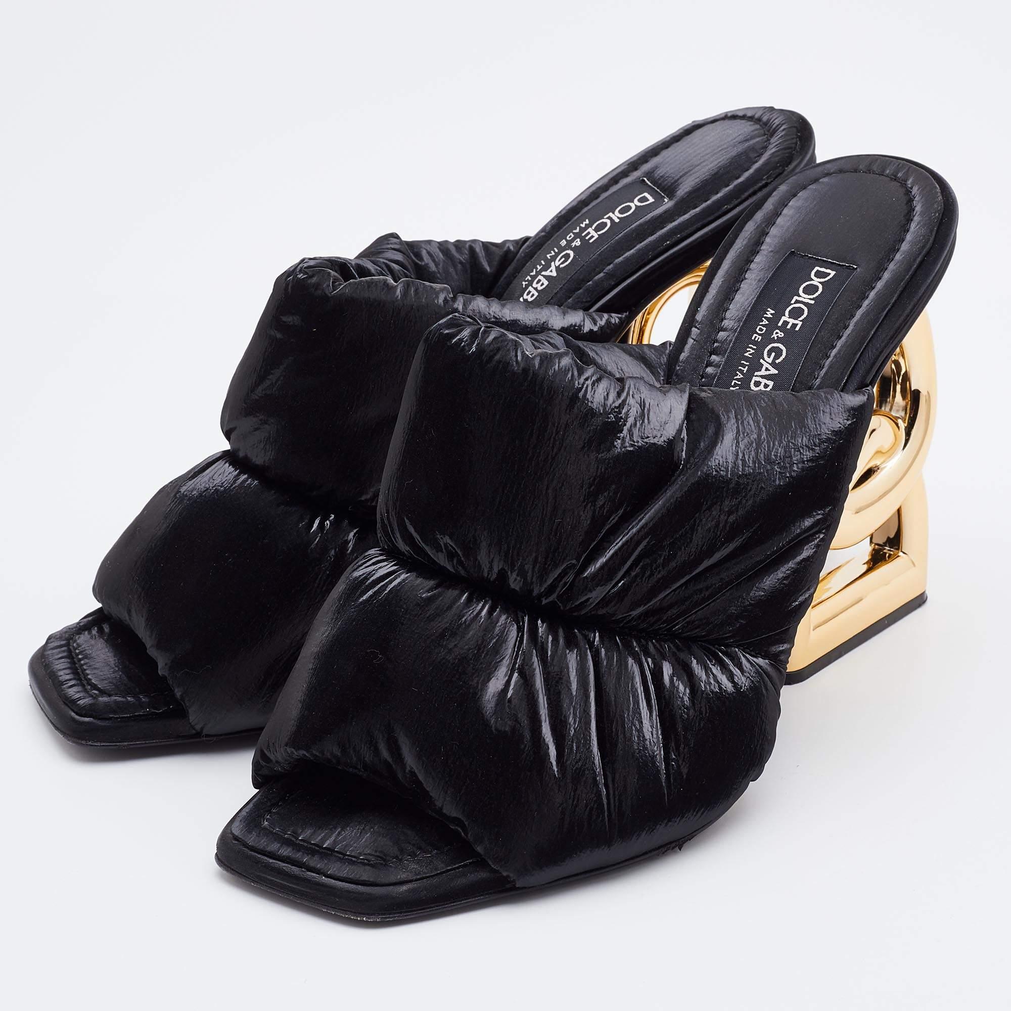 Women's Dolce & Gabbana Black Fabric DG Heel Mules Size 41