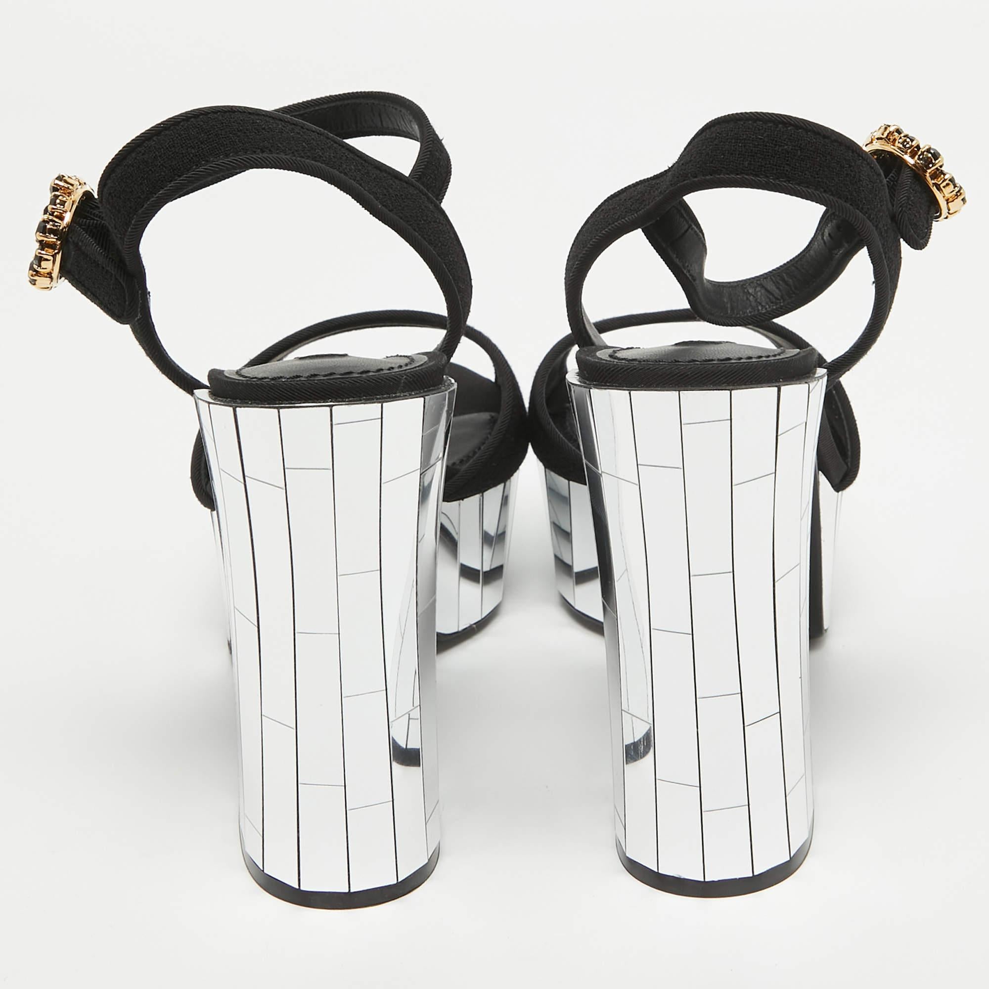 Dolce & Gabbana Black Fabric Mirror Belluci Platform Sandals Size 39 For Sale 1