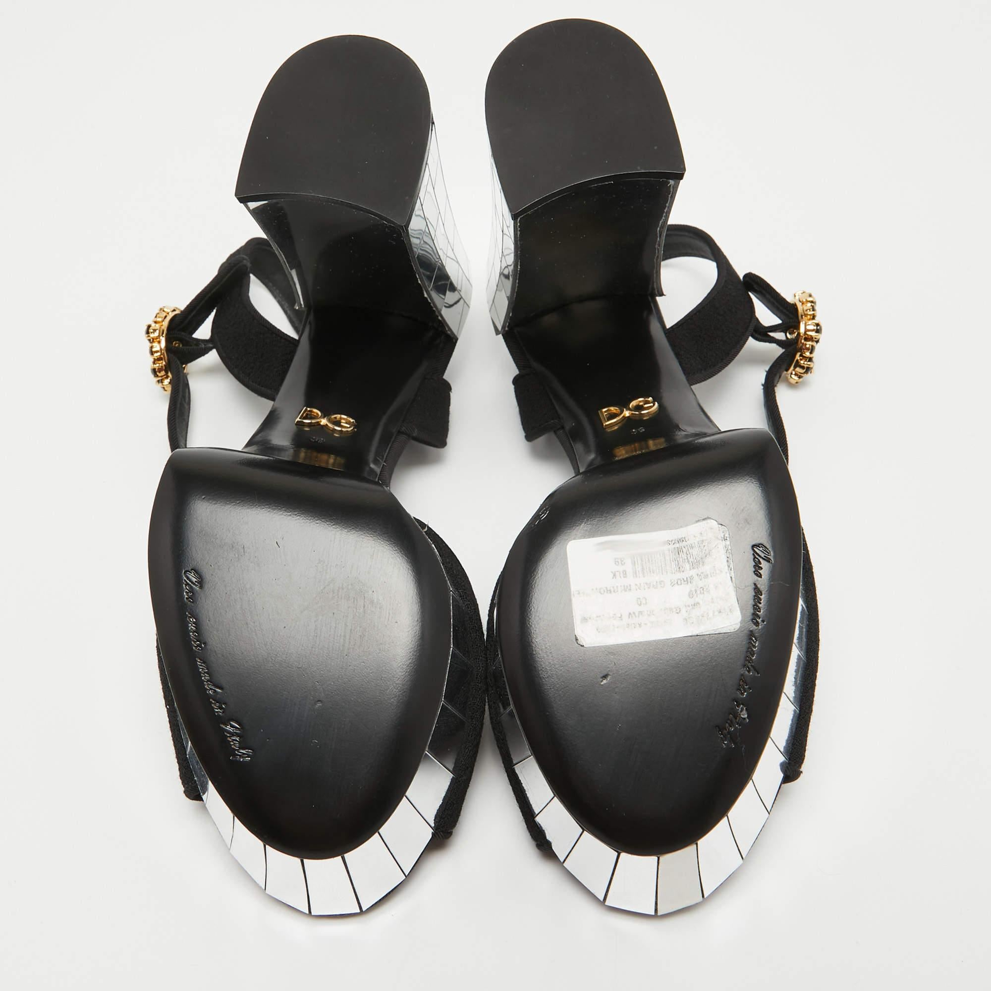 Dolce & Gabbana Black Fabric Mirror Belluci Platform Sandals Size 39 For Sale 2