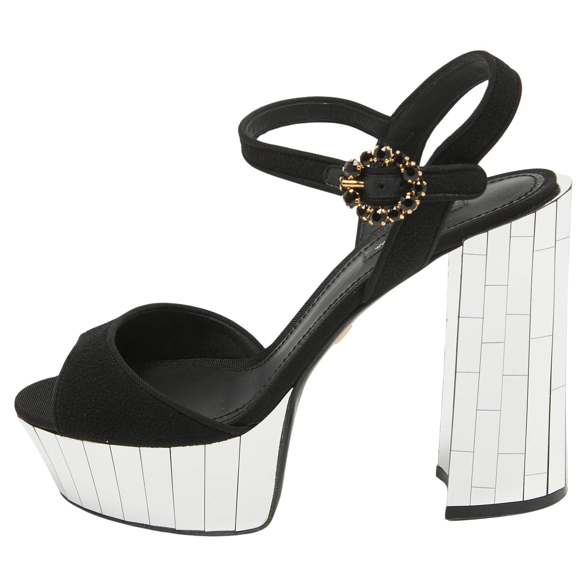 Dolce & Gabbana Black Fabric Mirror Belluci Platform Sandals Size 39 For Sale
