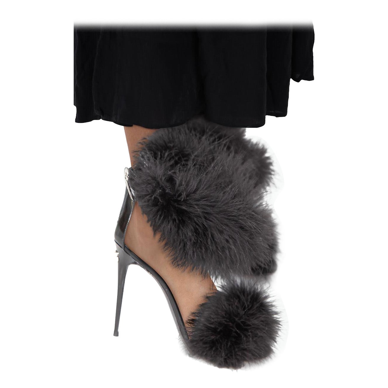 Dolce 
Gabbana Black Faux Fur Trim Sandals Size IT 37