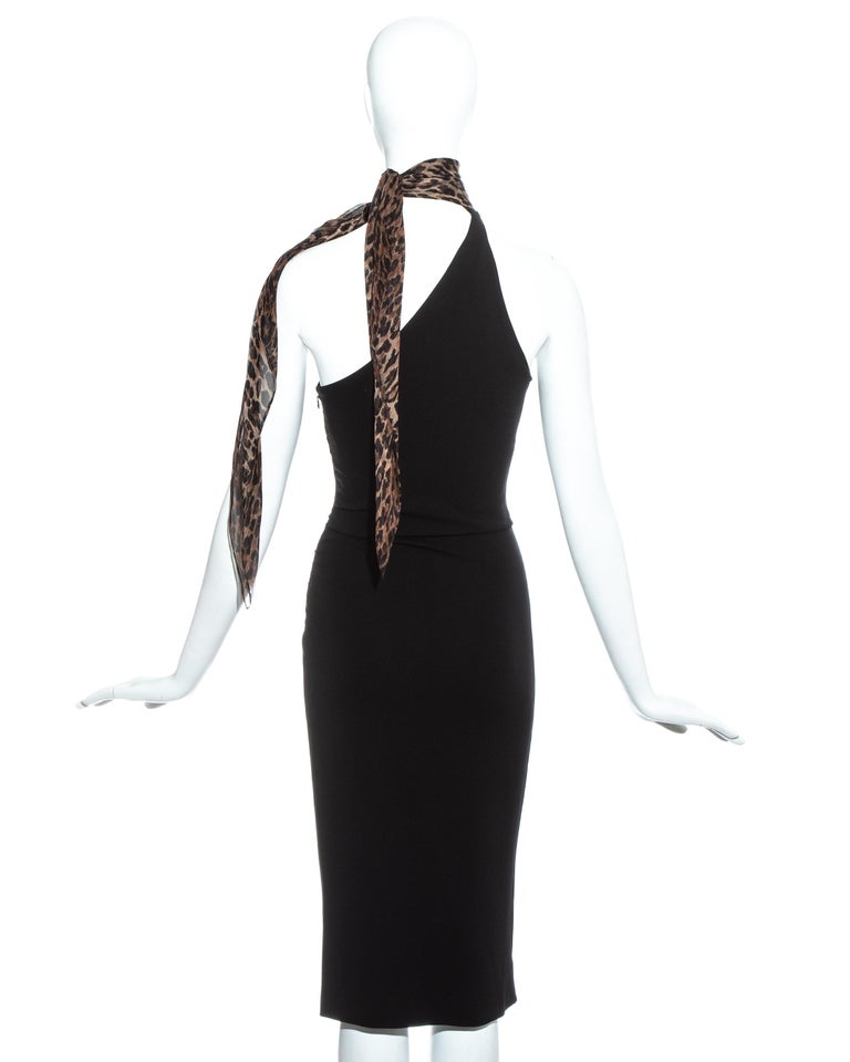 Dolce And Gabbana Black Figure Hugging Dress With Silk Leopard Scarf Ss 1997 At 1stdibs Dolce