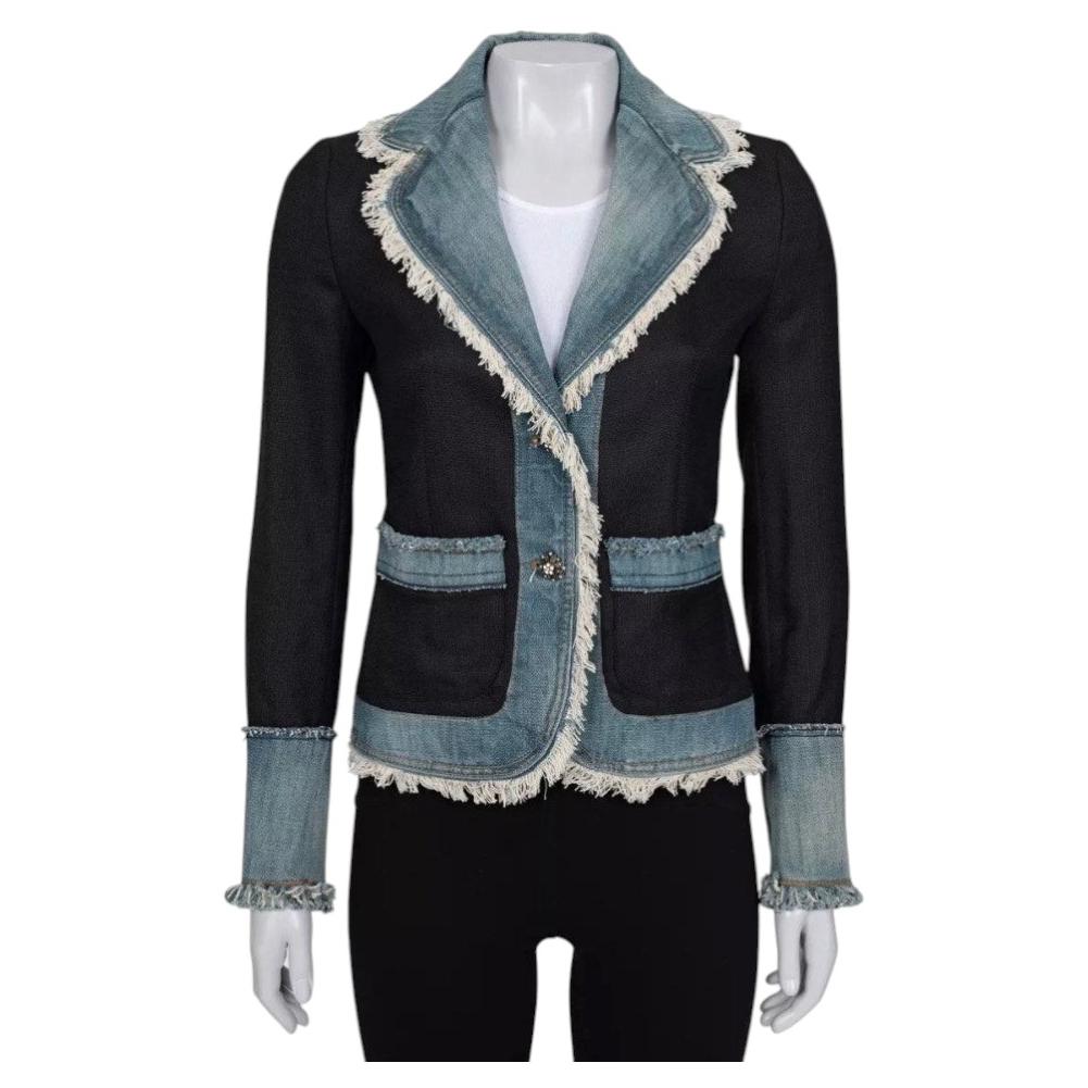 Dolce & Gabbana Black Fitted Chic Denim Insert Jacket Sz.38/XS