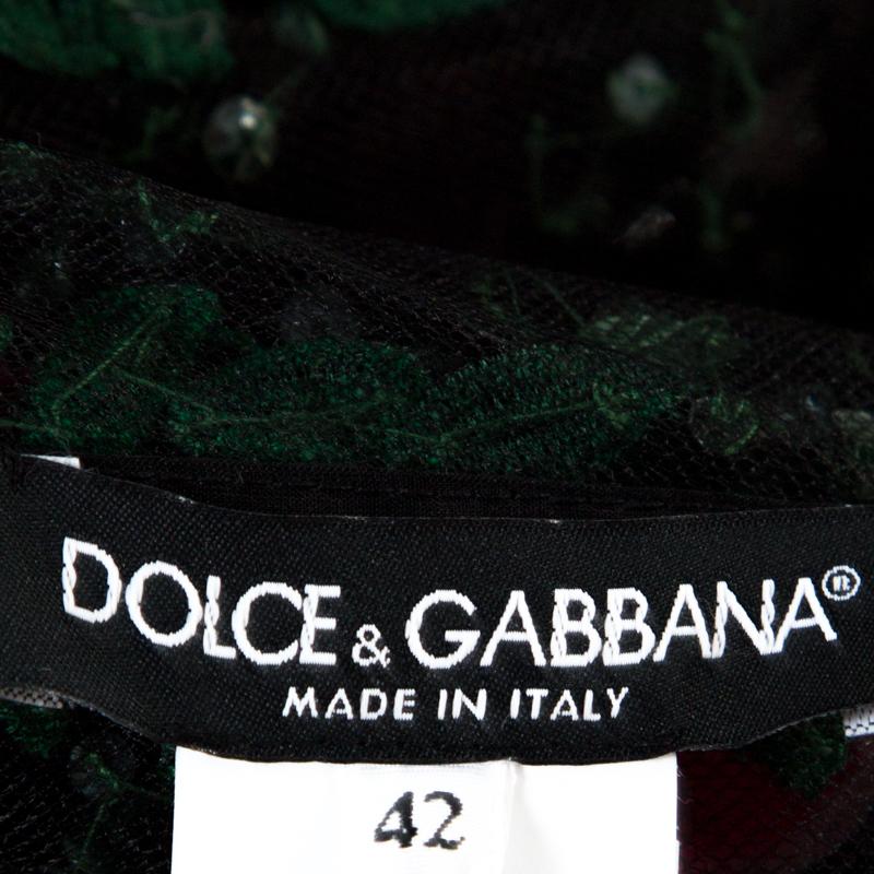Women's Dolce & Gabbana Black Floral Applique Embellished Tulle Corset Gown M