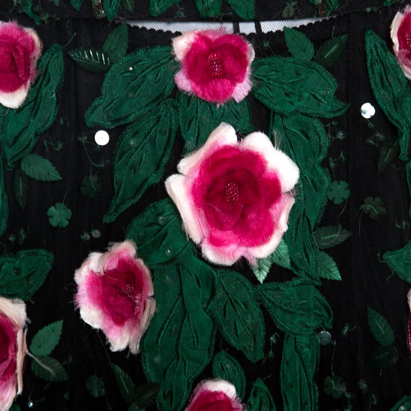 Dolce & Gabbana Black Floral Applique Embellished Tulle Corset Gown M 1