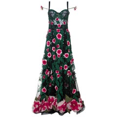 Dolce & Gabbana Black Floral Applique Embellished Tulle Corset Gown M