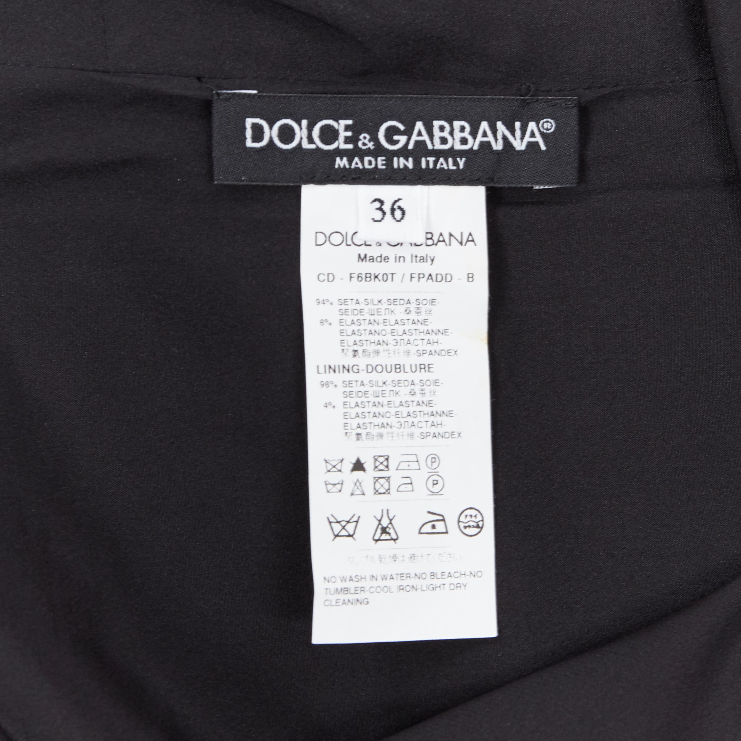 DOLCE GABBANA black floral cherub cupid print lace trimmed mini silk dress IT36 3