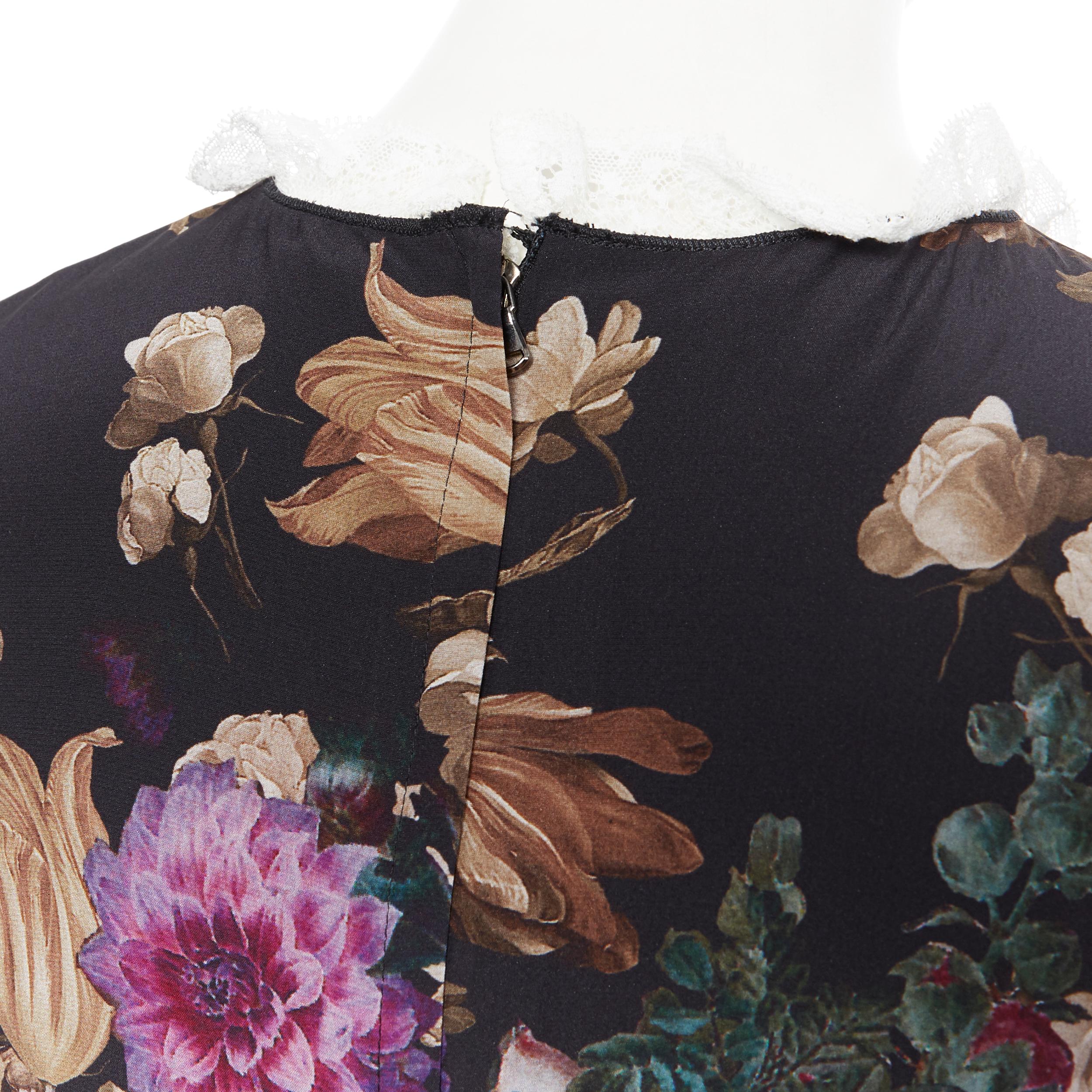 DOLCE GABBANA black floral cherub cupid print lace trimmed mini silk dress IT36 1