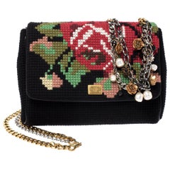 Dolce & Gabbana Black Floral Cross Stitch Fabric Miss Charles Crossbody Bag