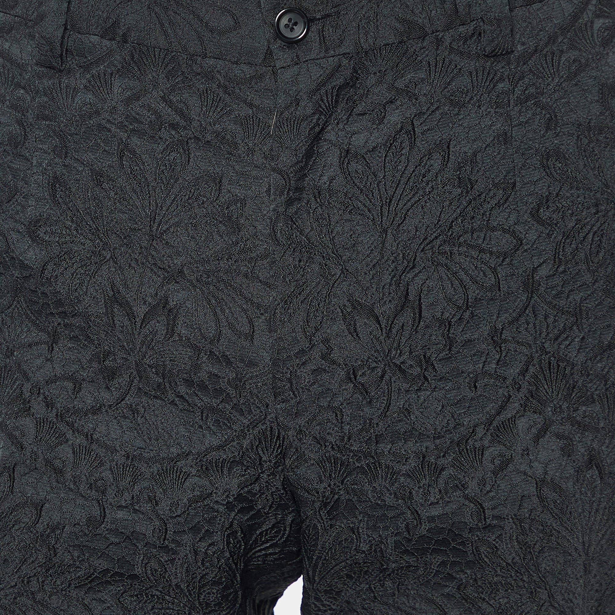 Dolce & Gabbana Black Floral Embossed Jacquard Tailored Pants M In Excellent Condition For Sale In Dubai, Al Qouz 2