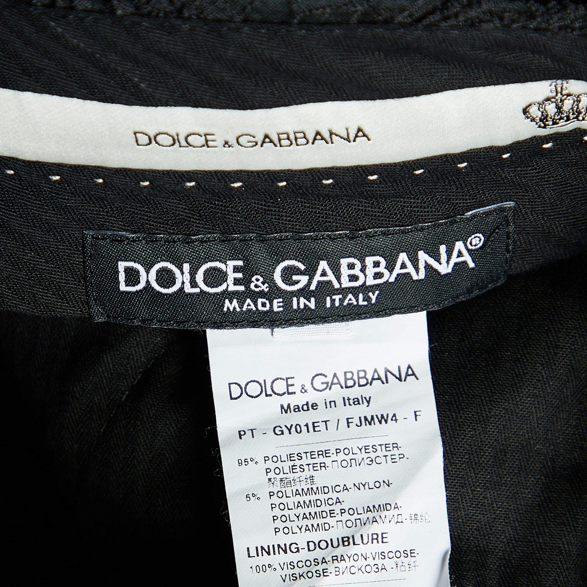 Dolce & Gabbana Black Floral Embossed Jacquard Tailored Pants M For Sale 1
