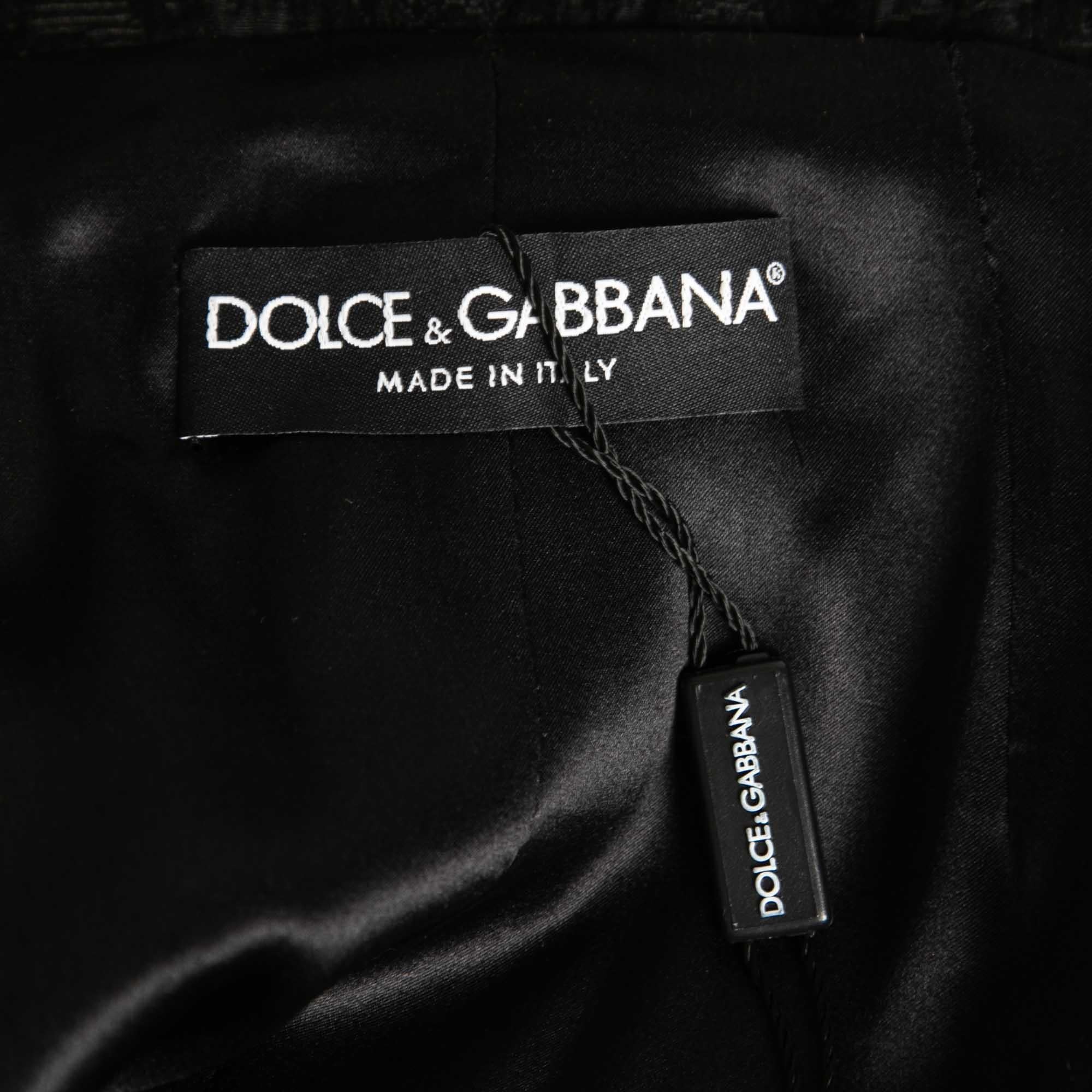 Women's Dolce & Gabbana Black Floral Jacquard Embellished Coat M