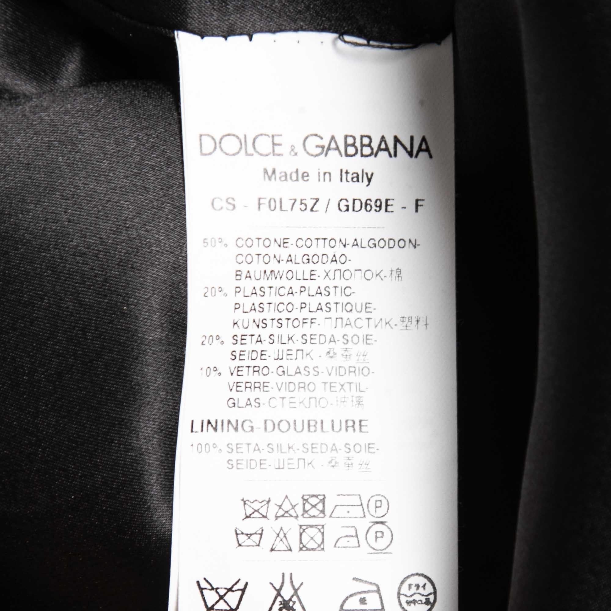 Dolce & Gabbana Black Floral Jacquard Embellished Coat M 1