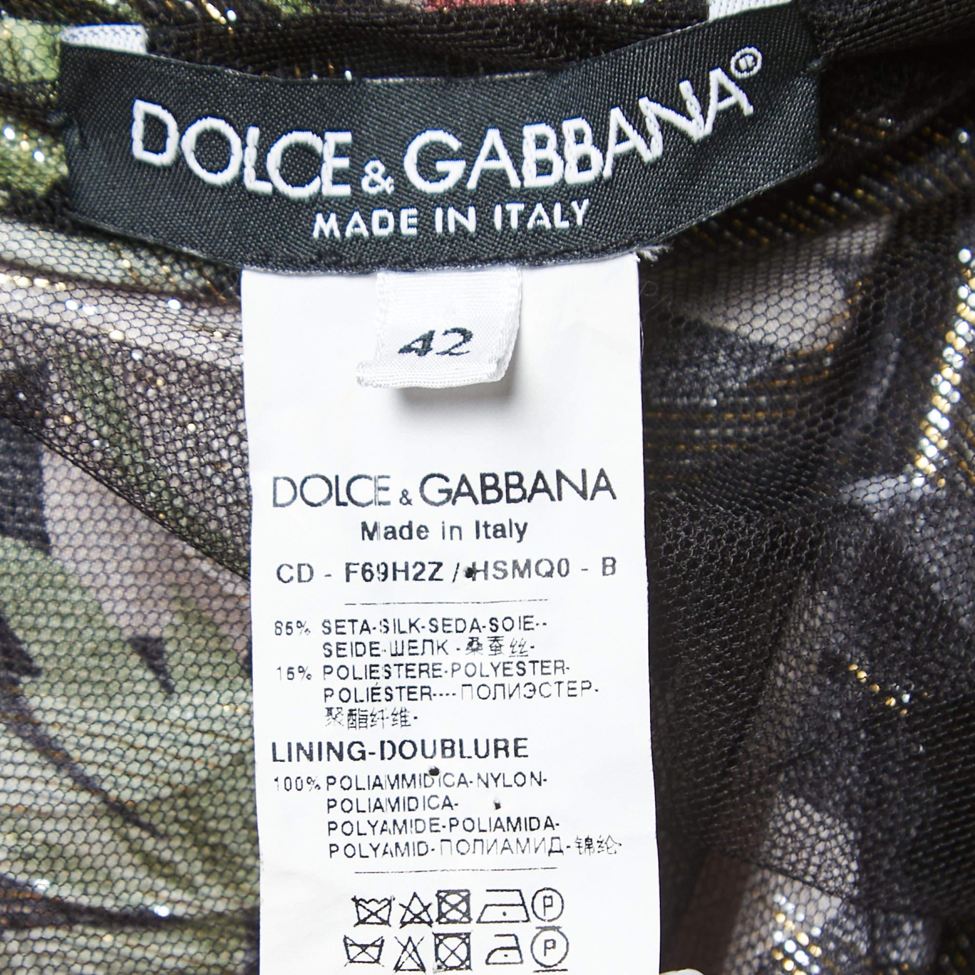 Women's Dolce & Gabbana Black Floral Jacquard Silk Maxi Dress M For Sale