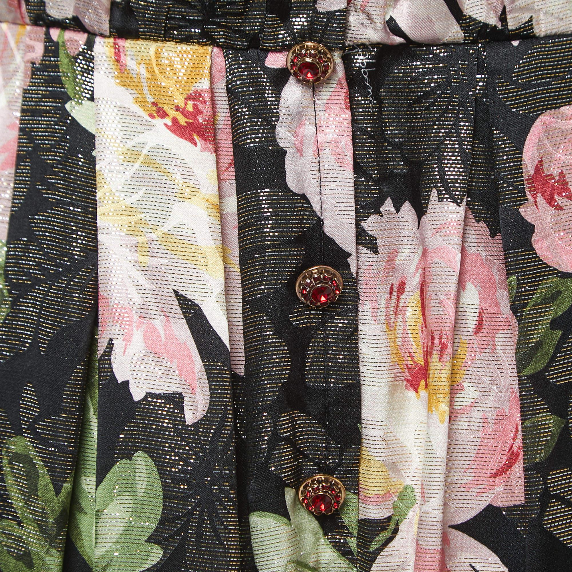 Dolce & Gabbana Black Floral Jacquard Silk Maxi Dress M For Sale 1